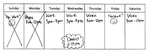 Example of a weekly calendar