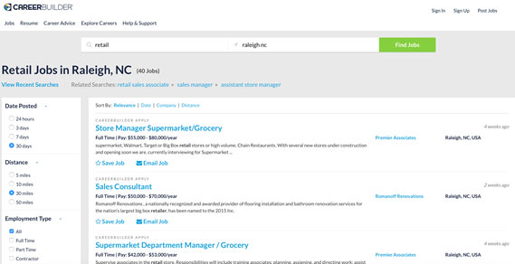 Job Search Drop Down Menu