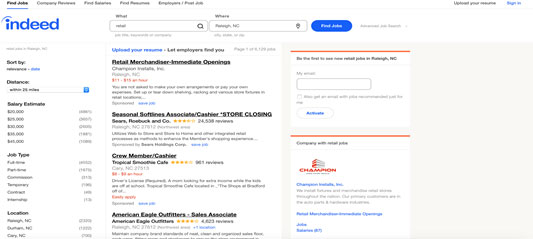 Job Search Drop Down Menu