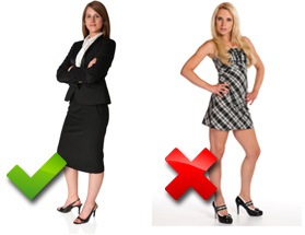Conservative ladies suit vs. non-conservative dress