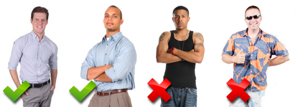 Men in button up shirts vs. men in tank tops and hawaiian shirts