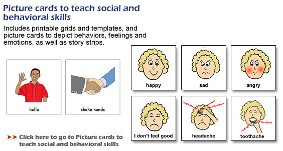 Picture cards to teach social and behavioral skills